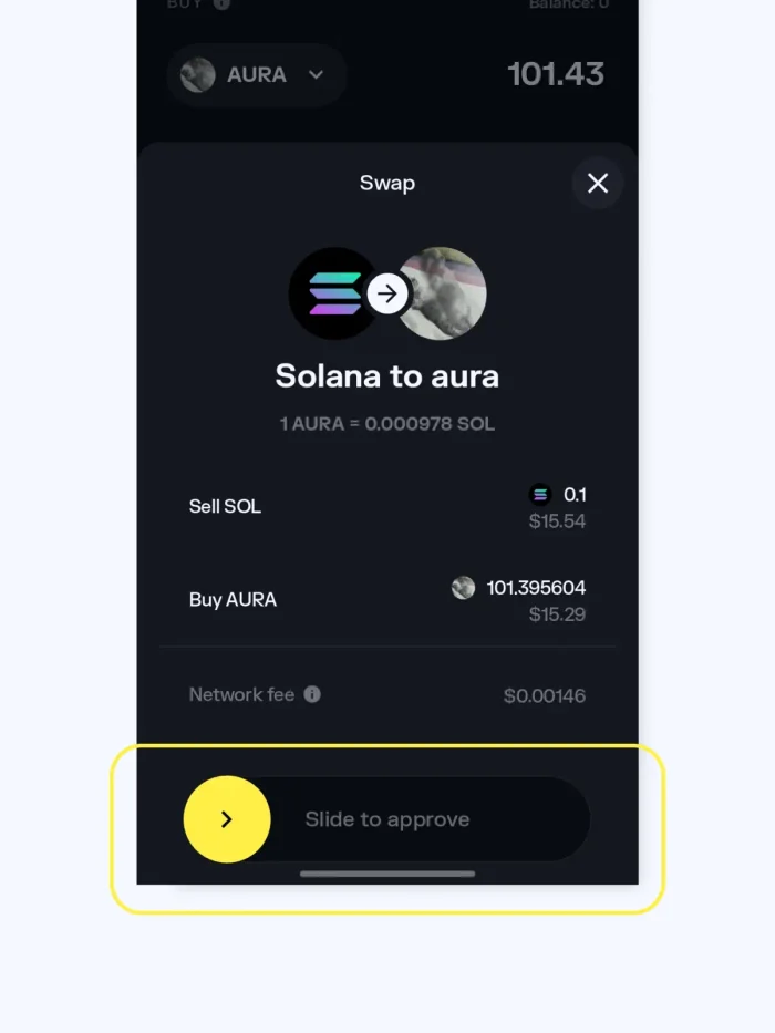 Solflare app screenshot - approving a swap
