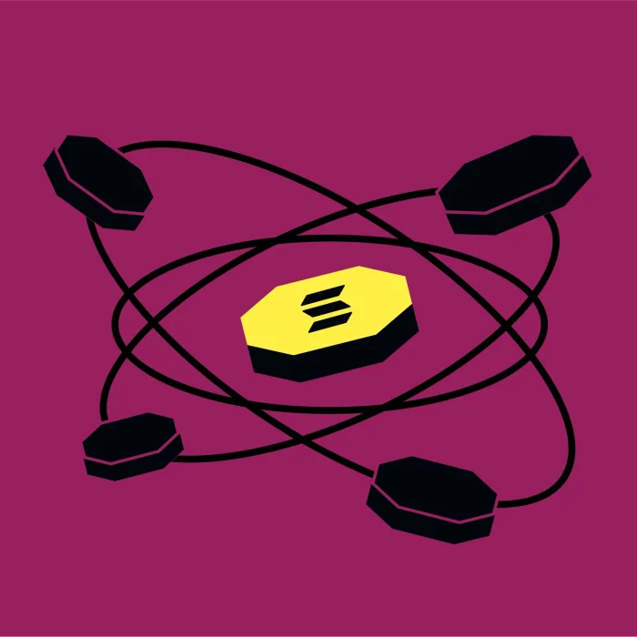 a crypto coin surrounded by a web of coins illustrating tokenomics